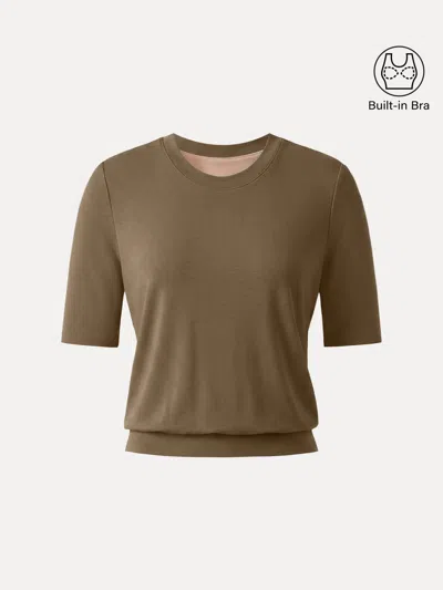 Oglmove Lyocell Wool Crewneck Bra Top With Banded Hem In Brown Brass