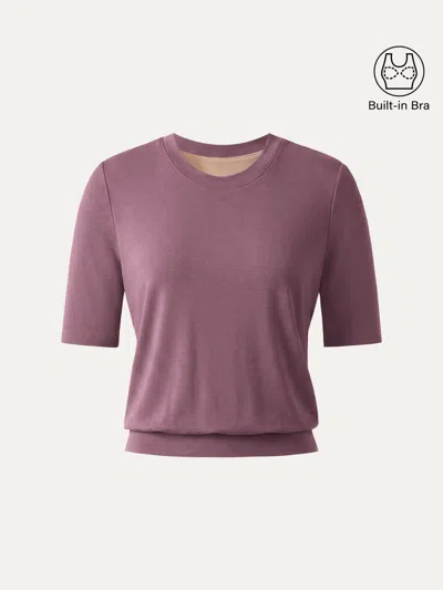 Oglmove Lyocell Wool Crewneck Bra Top With Banded Hem In Rose Plum