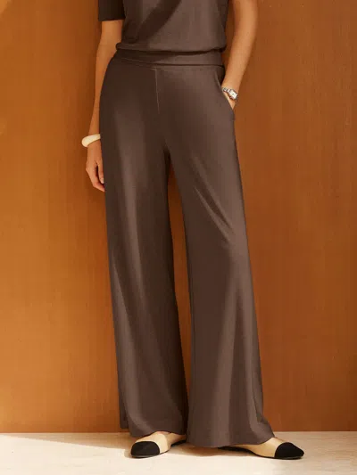 Oglmove Lyocell Wool Mid Rise Wide Leg Pull-on Pants With Pockets