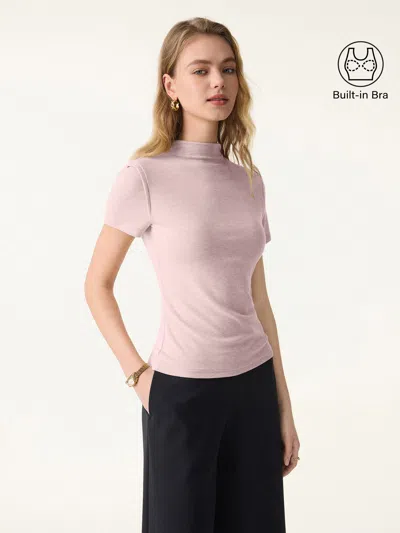 Oglmove Lyocell Wool Mockneck Short Sleeve Bra Top In Pink