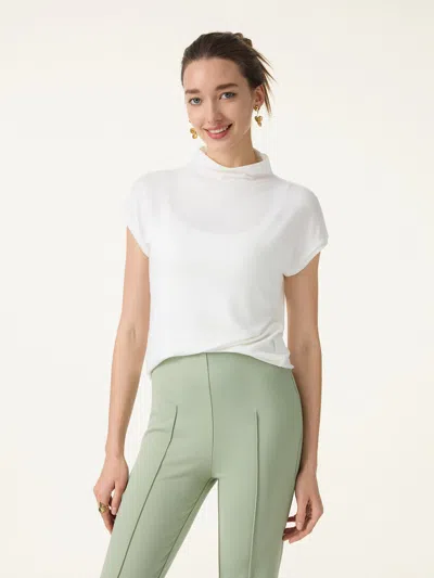 Oglmove Lyocell Wool Semi-sheer Mockneck Cap Sleeve Top In White