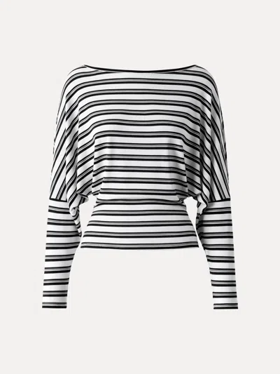 Oglmove Lyocell Wool Striped Boatneck Batwing Sleeves Top In Multi