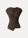 Oglmove Lyocell Wool Surplice Cap Sleeve Asymmetrical Top