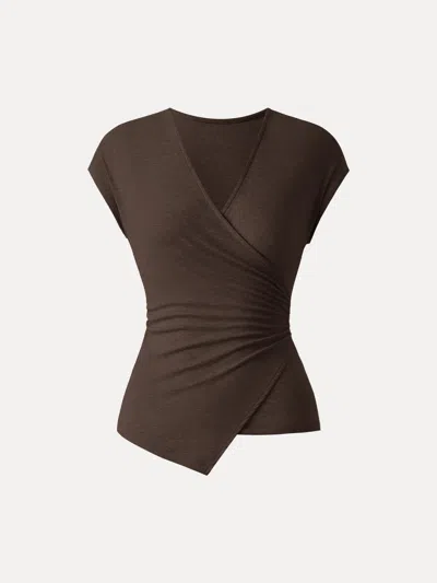 Oglmove Lyocell Wool Surplice Cap Sleeve Asymmetrical Top