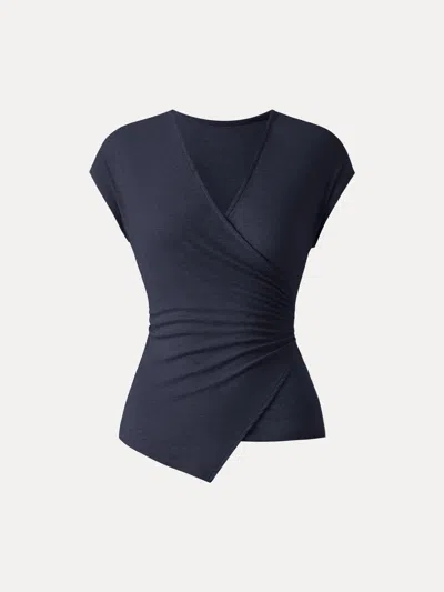 Oglmove Lyocell Wool Surplice Cap Sleeve Asymmetrical Top