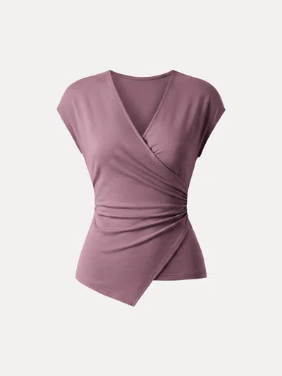 Oglmove Lyocell Wool Surplice Cap Sleeve Asymmetrical Top In Rose Plum