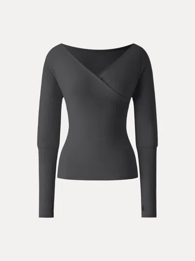 Oglmove Lyocell Wool Surplice Long Sleeve Top With Thumbholes