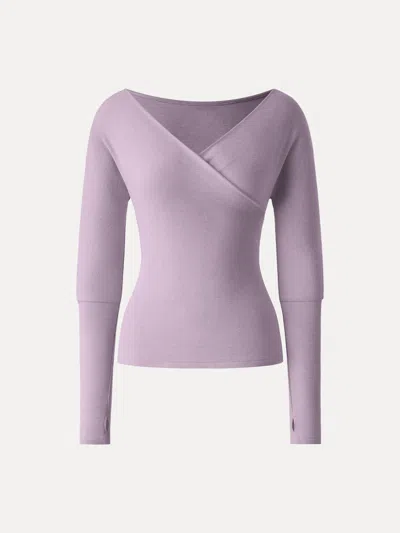 Oglmove Lyocell Wool Surplice Long Sleeve Top With Thumbholes