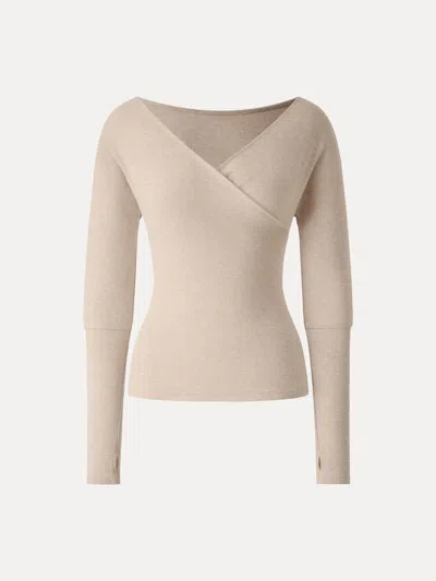 Oglmove Lyocell Wool Surplice Long Sleeve Top With Thumbholes In Brown