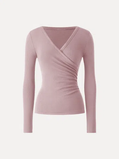 Oglmove Lyocell Wool Surplice Ruched Long Sleeve Top In Pink