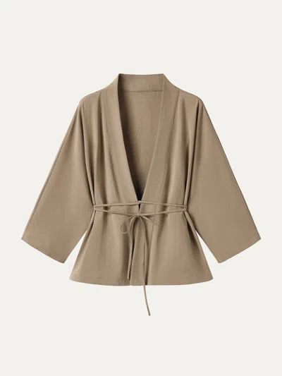 Oglmove Lyocell-linen 3/4 Sleeve Cardigan In Brown