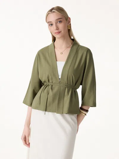 Oglmove Lyocell-linen 3/4 Sleeve Cardigan In Multi