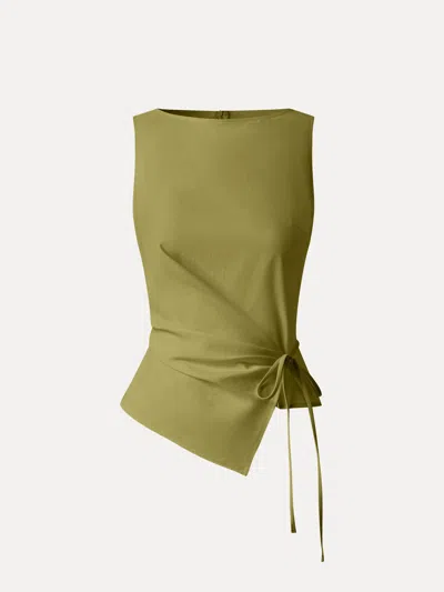Oglmove Lyocell-linen Blend Boatneck Waist-defined Top