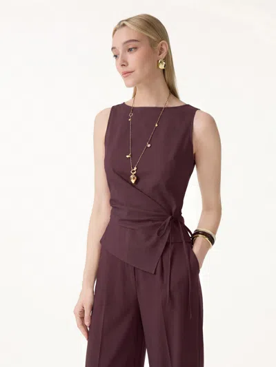 Oglmove Lyocell-linen Blend Boatneck Waist-defined Top In Brown