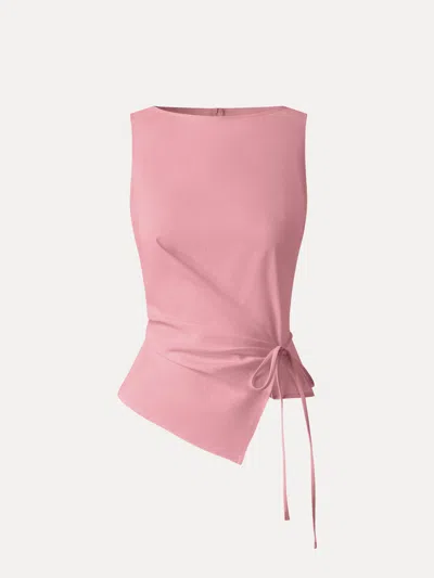 Oglmove Lyocell-linen Blend Boatneck Waist-defined Top In Pink