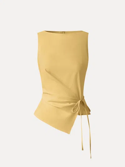 Oglmove Lyocell-linen Blend Boatneck Waist-defined Top In Yellow