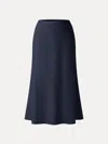Oglmove Lyocell-linen Blend Maxi Flared Pull-on Skirt In Blue