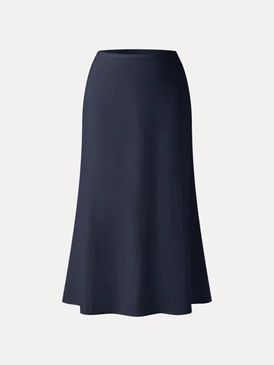 Oglmove Lyocell-linen Blend Maxi Flared Pull-on Skirt In Blue