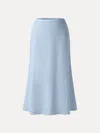 Oglmove Lyocell-linen Blend Maxi Flared Pull-on Skirt In Blue