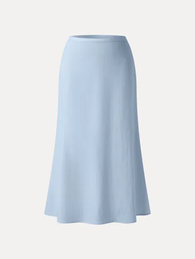 Oglmove Lyocell-linen Blend Maxi Flared Pull-on Skirt In Blue