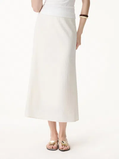 Oglmove Lyocell-linen Blend Maxi Flared Pull-on Skirt In White