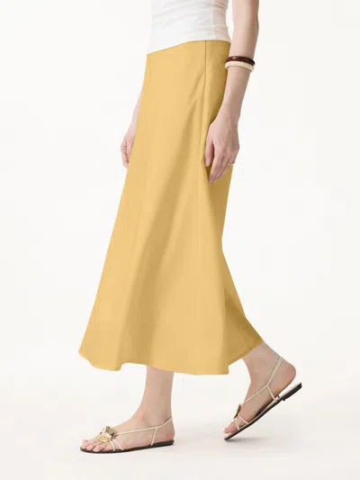 Oglmove Lyocell-linen Blend Maxi Flared Pull-on Skirt In Yellow