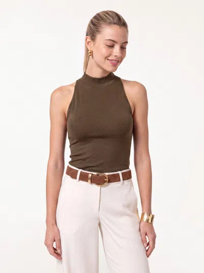 Oglmove Lyocell-wool Knit Mock Neck Bra Top In Brunette Brown