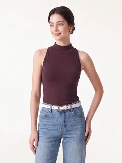 Oglmove Lyocell-wool Knit Mock Neck Bra Top In Dark Berry Red