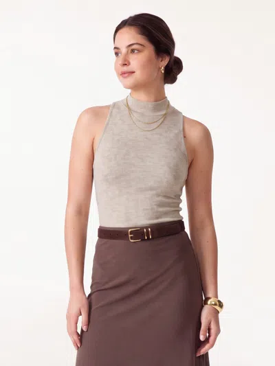 Oglmove Lyocell-wool Knit Mock Neck Bra Top In Heather Pinky Mist