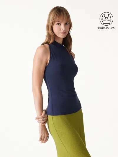 Oglmove Lyocell-wool Knit Mock Neck Bra Top In Universe Navy