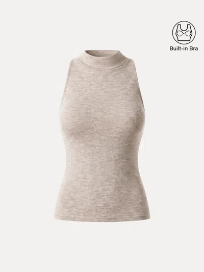 Oglmove Lyocell-wool Knit Mock Neck Sleeveless Bra Top In Heather Pinky Mist