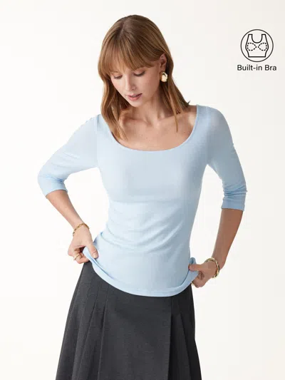 Oglmove Lyocell-wool Knit Scoop Neck Open-back Bra Top In Heather Baby Blue