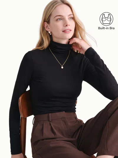 Oglmove Lyocell-wool Mock Neck Long Sleeve Bra Top In Black