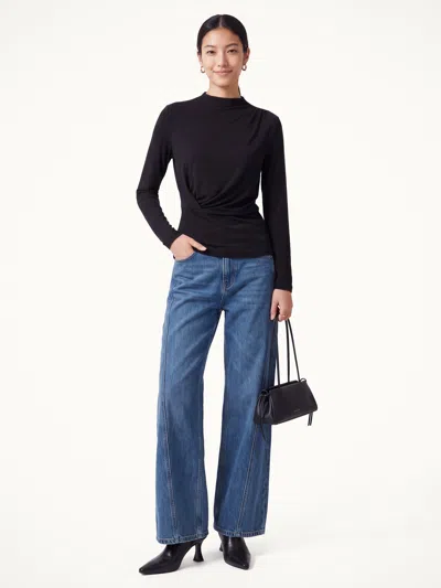 Oglmove Lyocell-wool Mock Neck Long Sleeve Top In Black