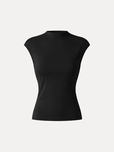 Oglmove Lyocell-wool Mock Neck Sleeveless Top In Black
