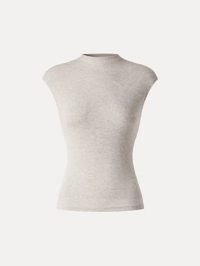 Oglmove Lyocell-wool Mock Neck Sleeveless Top In Heather Oatmeal