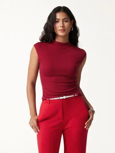 Oglmove Lyocell-wool Mock Neck Sleeveless Top In Retro Red