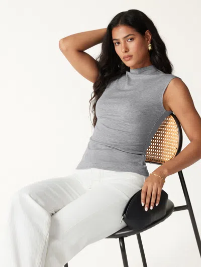 Oglmove Lyocell-wool Mock Neck Top In Heather Grey