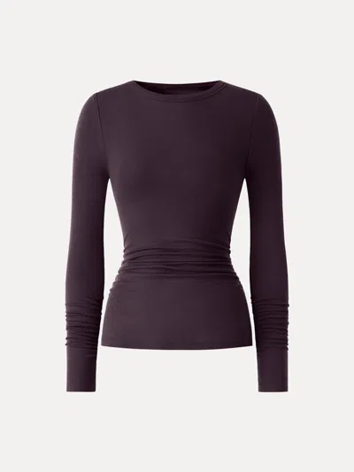 Oglmove Lyocell-wool Round Neck Long Sleeve Ruched Top In Purple Gloam