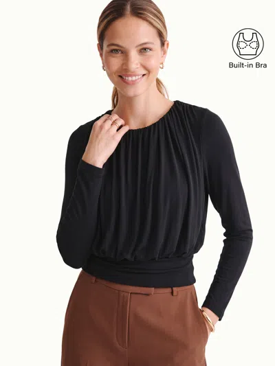 Oglmove Lyocell-wool Round Neck Long Sleeve Tucked Bra Top In Black