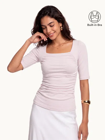 Oglmove Lyocell-wool Square Neck Ruched Bra Top In Barely Pink