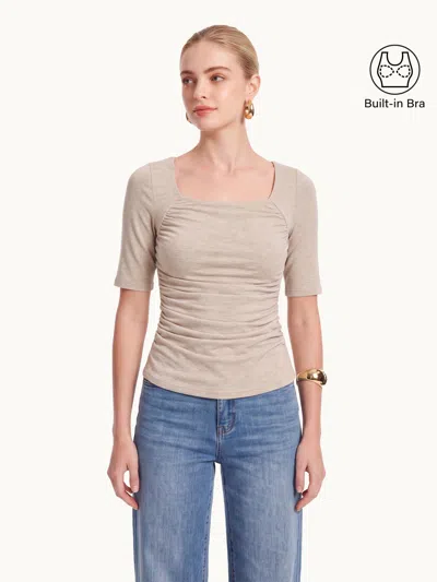 Oglmove Lyocell-wool Square Neck Ruched Bra Top In Heather Pinky Mist