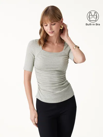 Oglmove Lyocell-wool Square Neck Ruched Bra Top In Heather Soft Lily
