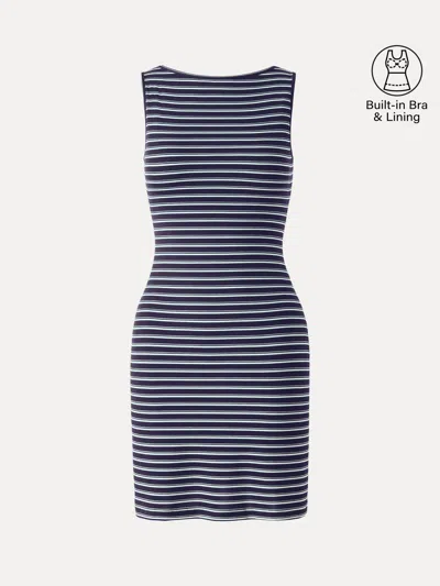 Oglmove Lyocell-wool Striped Open Back A-line Mini Bra Dress In Blue