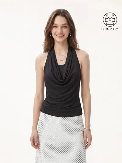 Oglmove Matte Multi-wear Cowl Neck Bra Top In Black
