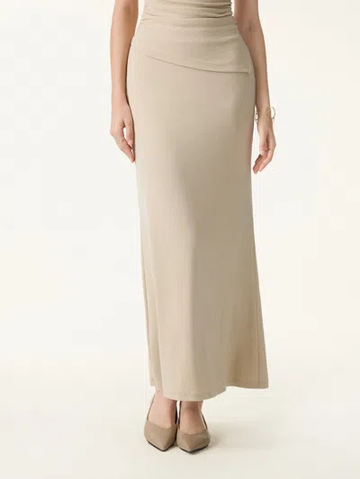 Oglmove Matte Smooth Drapey Mermaid Flare Maxi Skirt In Nude