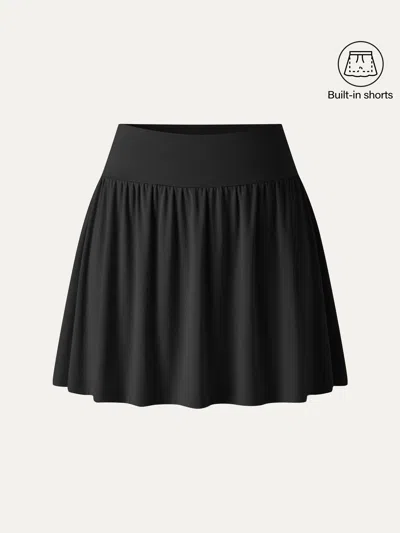 Oglmove Matte Smooth Gathered A-line Skort In Black