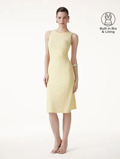 Oglmove Matte Smooth Gathered Sleeveless Midi Bra Dress In Yellow