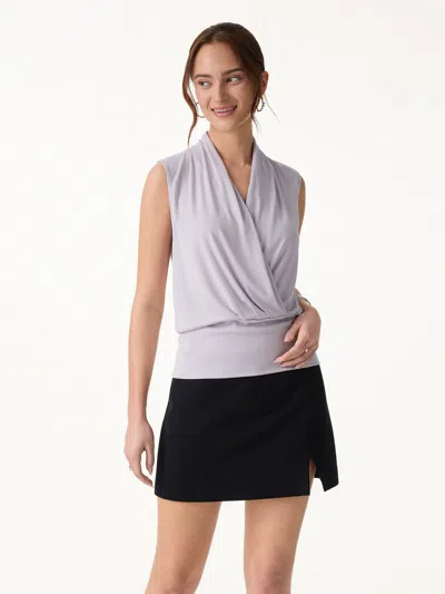 Oglmove Matte Smooth Smooth Surplice Sleeveless Top In Blue