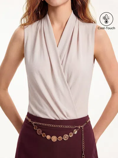 Oglmove Matte Smooth Smooth Surplice Sleeveless Top In White